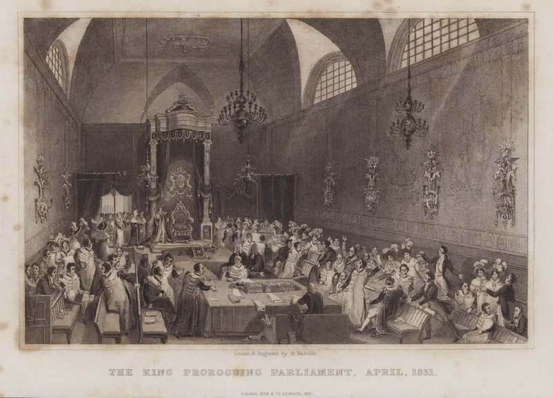 The King Proroging Parliament, april 1831 (gravyr) av English School