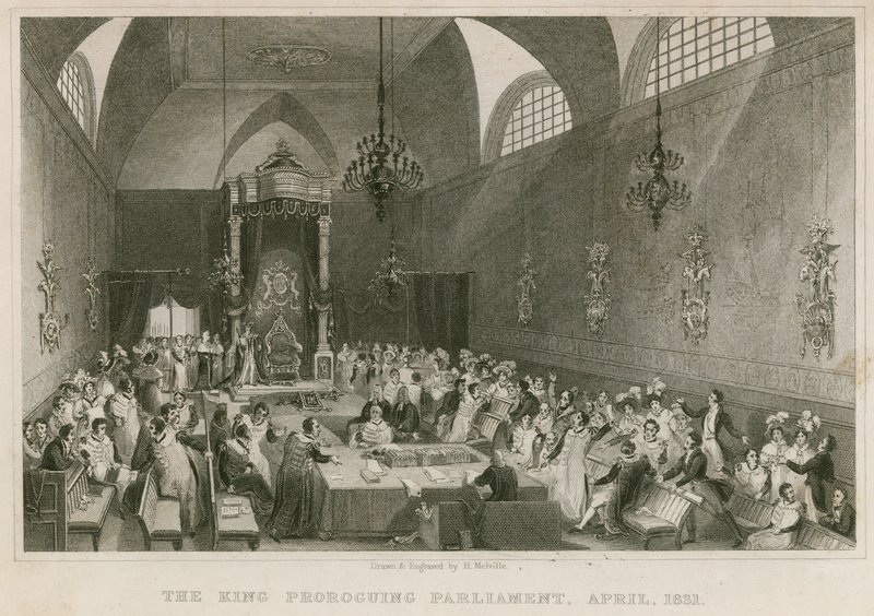 Kungen prorogerar parlamentet, i House of Lords, april 1831 av English School