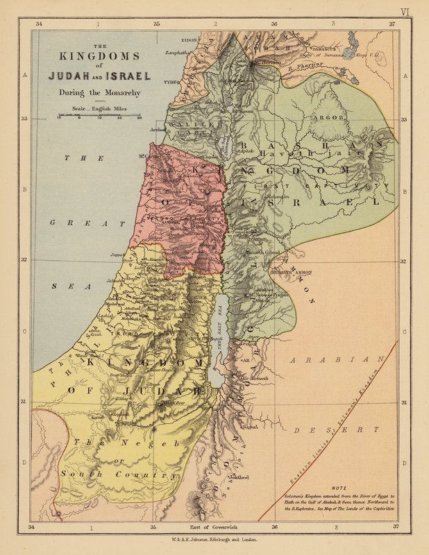Juda och Israels riken under monarkin (färglitografi) av English School