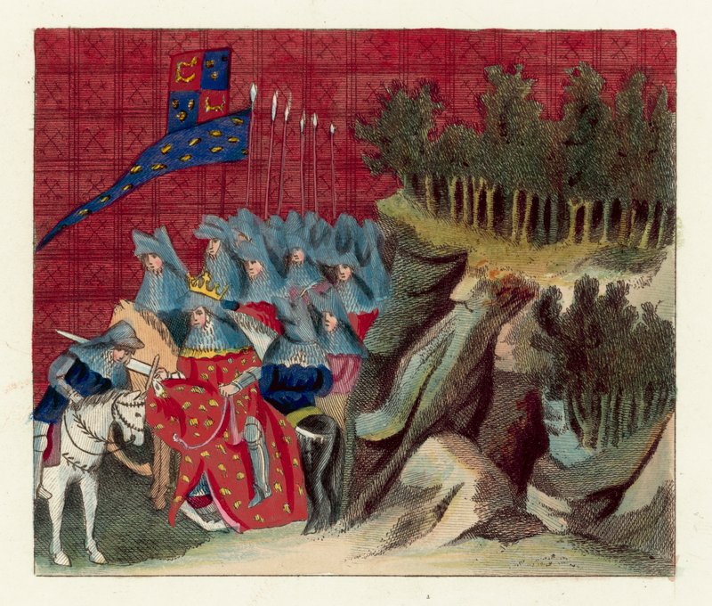The Knighting of Henry, Son of the Duke of Lancaster (färgad gravyr) av English School