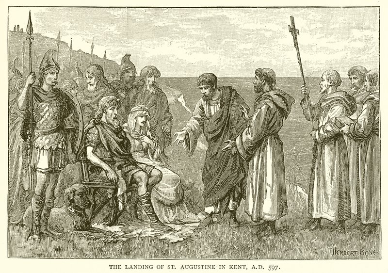 The Landing of St. Augustine i Kent, A.D. 597 av English School