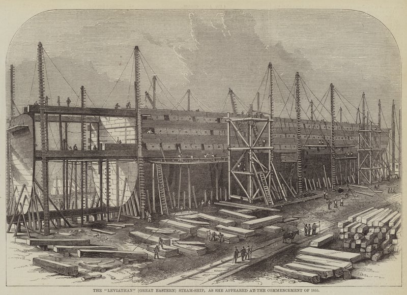 "Leviathan" (Great Eastern) ångfartyget, som det dök upp vid början av 1855 (gravyr) av English School
