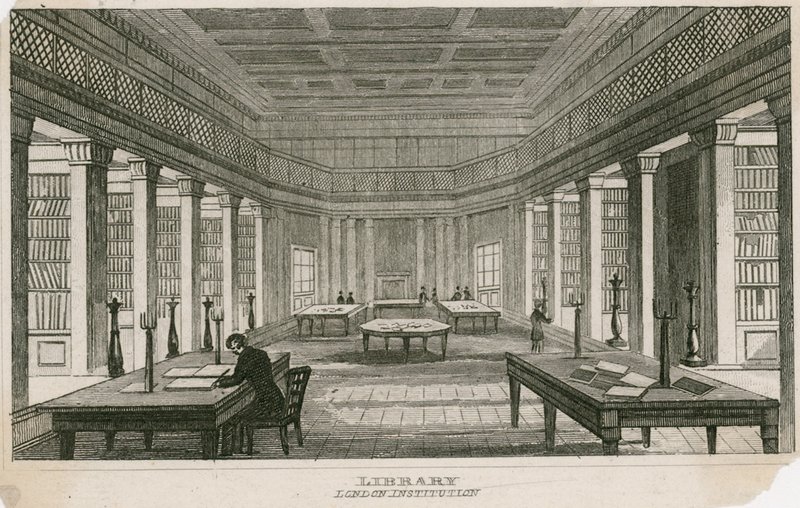 The Library of the London Institution, Finsbury Circus, London av English School