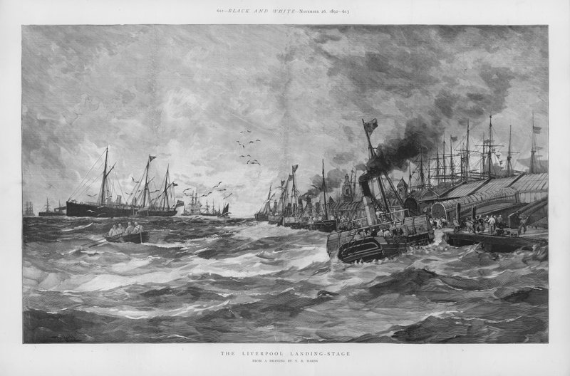Liverpools landningssteg, Merseyside (litho) av English School