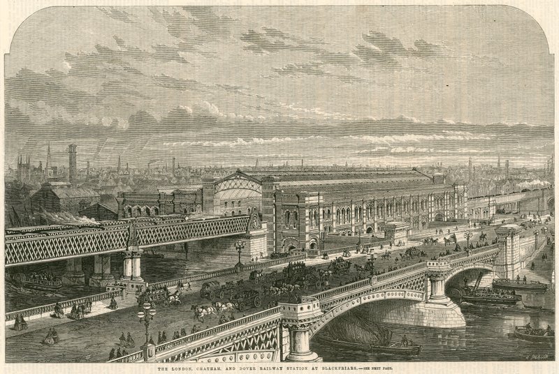 Järnvägsstationen i London, Chatham och Dover i Blackfriars, London av English School