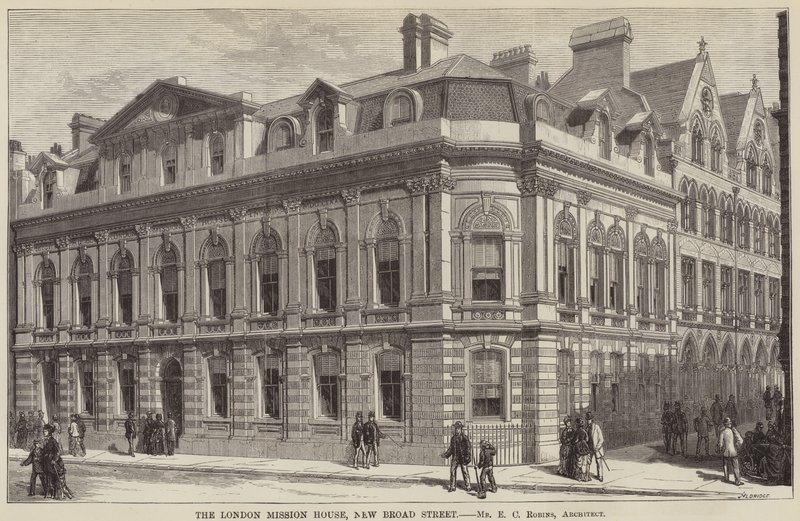 London Mission House, New Broad Street (gravyr) av English School