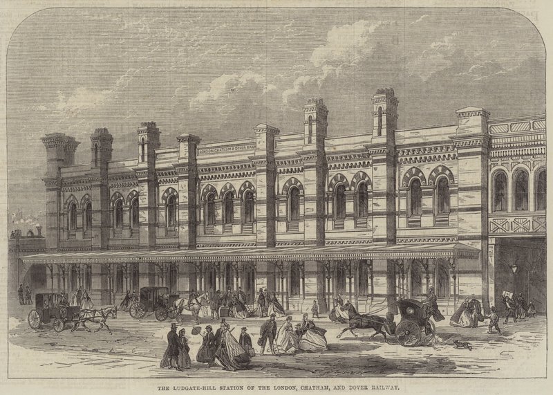 Ludgate-Hill Station i London, Chatham och Dover Railway (gravyr) av English School