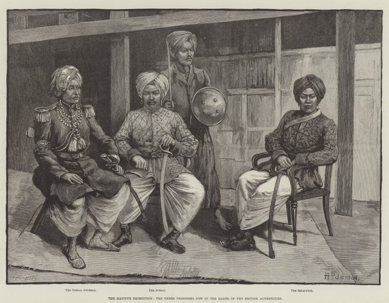 Manipur-expeditionen, de tre fångarna nu i händerna på de brittiska myndigheterna (gravyr) av English School