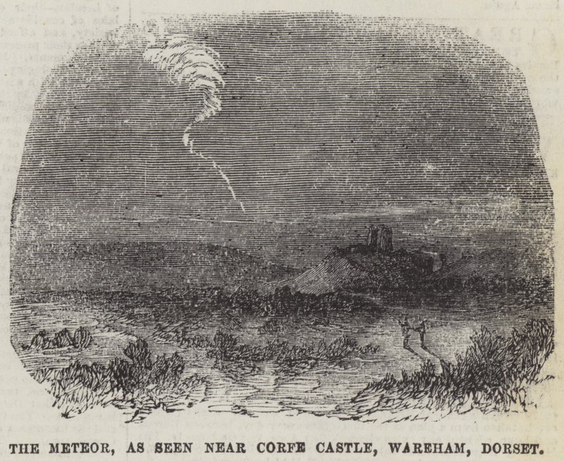 Meteoren, som sett nära Corfe Castle, Wareham, Dorset (gravyr) av English School
