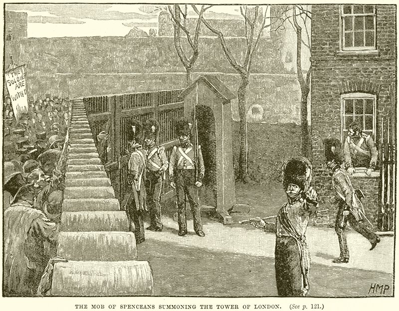 Mobben av Spenceans kallar Tower of London av English School