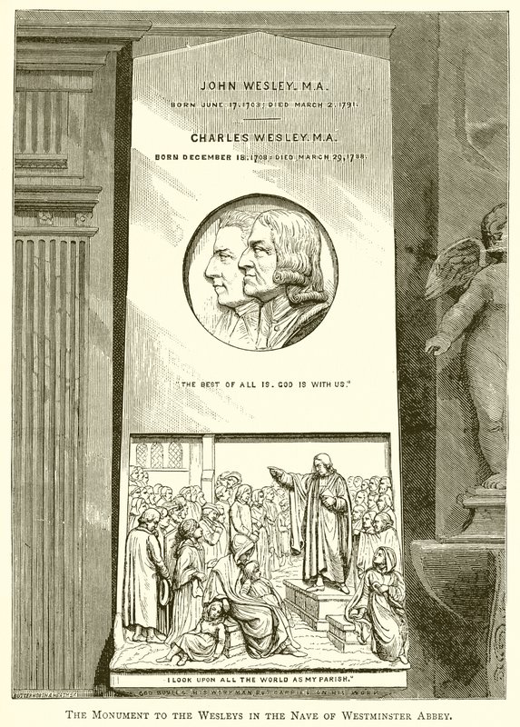 Monumentet till Wesleys i Nave of Westminster Abbey av English School