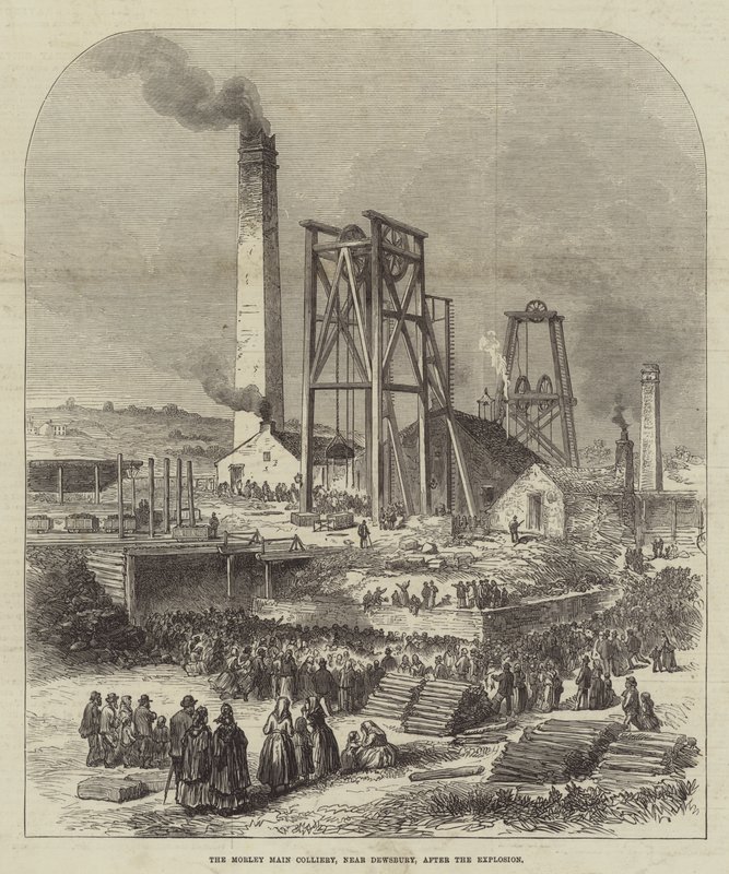 Morley Main Colliery, nära Dewsbury, efter explosionen (gravyr) av English School