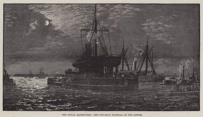 Sjömanövrarna, Gun-Boat Flotilla in the Downs (gravyr) av English School