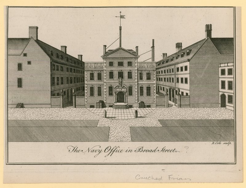 Navy Office i Broad Street eller Crouched Friars, London av English School