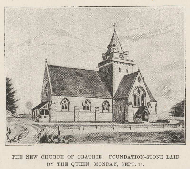 The New Church of Crathie, grundstenen lagd av drottningen, måndag av English School