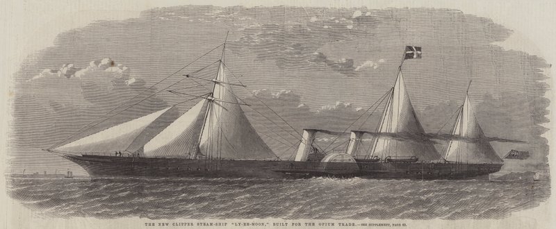 Det nya Clipper Steam-Ship "Ly-Ee-Moon," byggt för Opium Trade (gravyr) av English School