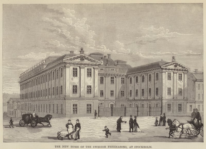 Svenska frimurarnas nya hem i Stockholm (gravyr) av English School