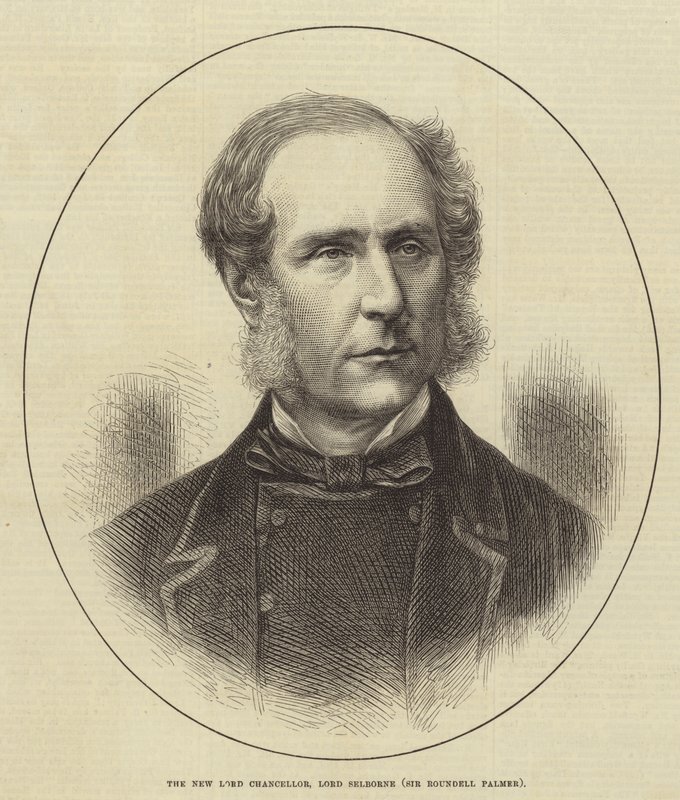 The New Lord Chancellor, Lord Selborne (Sir Roundell Palmer) (gravyr) av English School