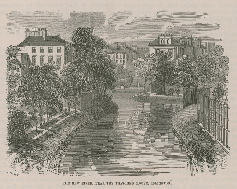 The New River Head, nära det halmtak huset, Islington av English School
