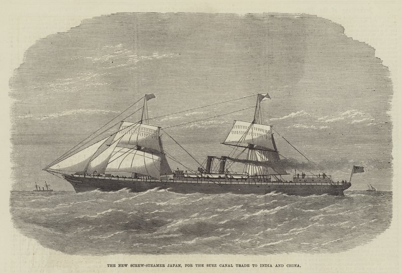 The New Screw-Steamer Japan, för Suezkanalhandeln till Indien och Kina (gravyr) av English School