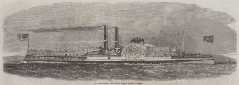 The New World, en av Hudson River Steamers (gravyr) av English School