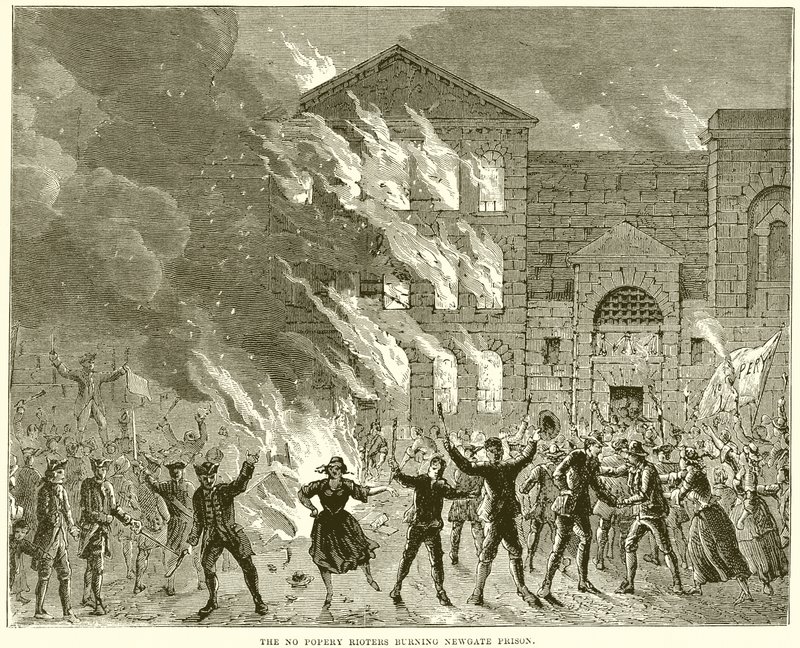 No Popery Rioters bränner Newgate Prison av English School