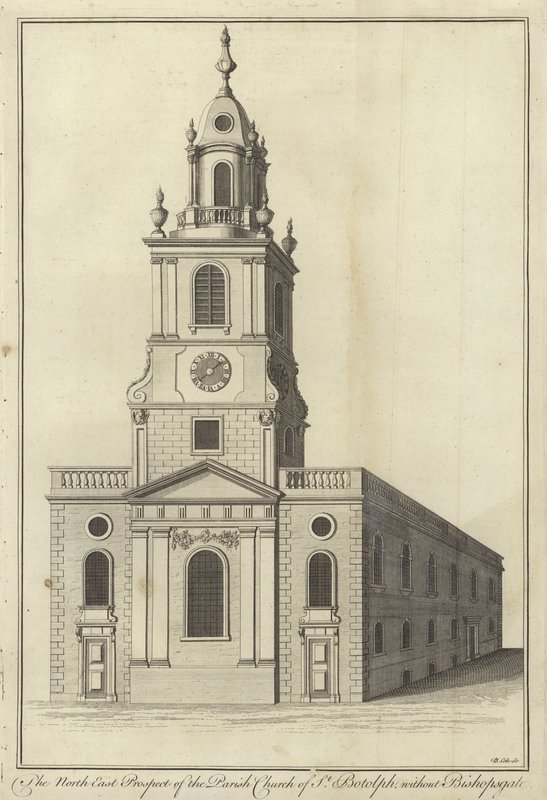 North East Prospect of the Parish Church of St Botolph without Bishopsgate, London av English School