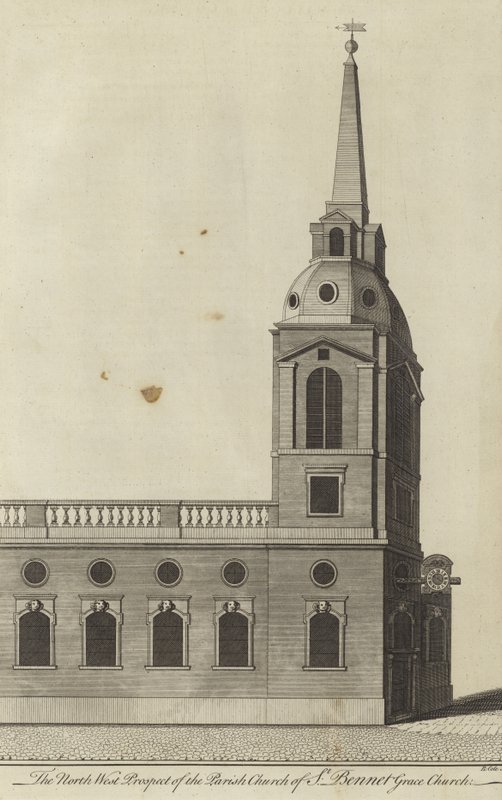 North West Prospect av Parish Church of St Benet Gracechurch, London av English School
