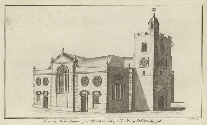 North West Prospect av Parish Church of St Mary Whitechapel, London av English School