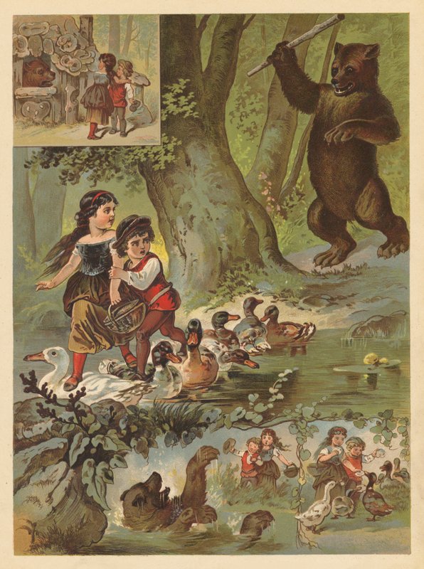 Den gamla björnen som bodde i ett hus av socker (chromolitho) av English School