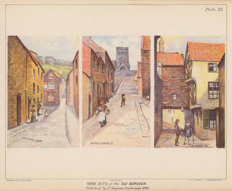 The Old Borough, Scarborough (färglitografi) av English School