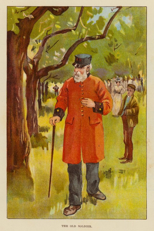 Den gamle soldaten (färg litho) av English School