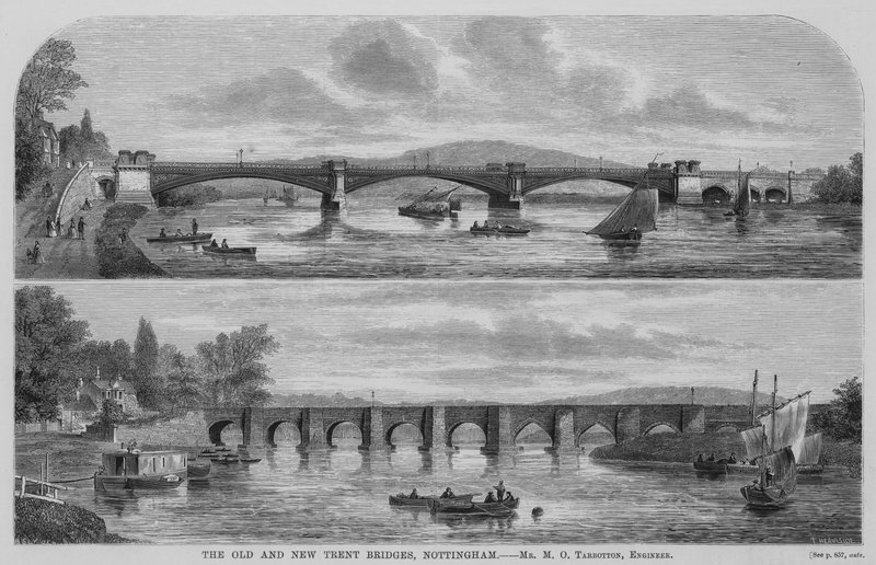 The Old and New Trent Bridges, Nottingham (gravyr) av English School