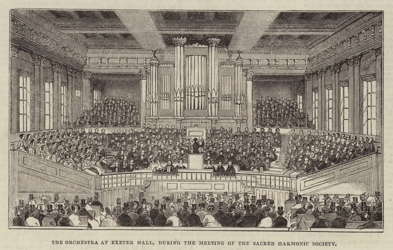 Orkestern i Exeter Hall, under mötet i Sacred Harmonic Society av English School