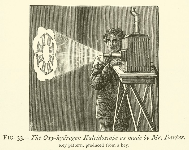 Oxy-hydrogen Kaleidoscope som gjorts av Mr Darker (gravyr) av English School