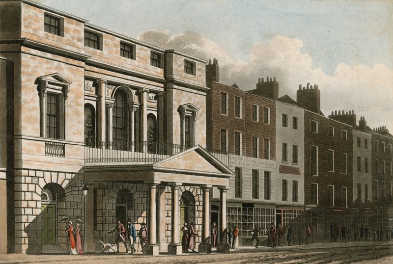 Den palladiska fasaden och ingångsportiken till Pantheon 1814 av English School
