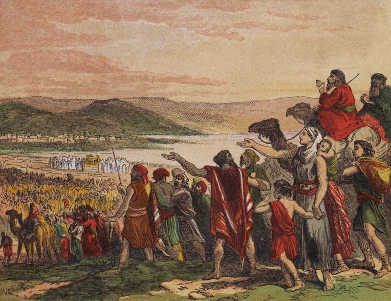 The Passage of the Jordan (färg litho) av English School