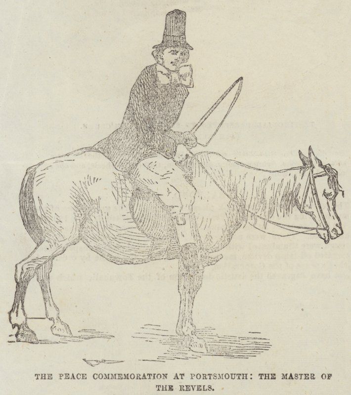Fredsfirandet i Portsmouth, the Master of the Revels (gravyr) av English School