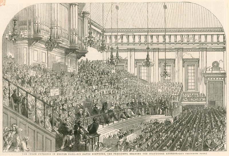 Fredskongressen i Exeter Hall, Sir David Brewster, presidenten, läser invigningstalet av English School