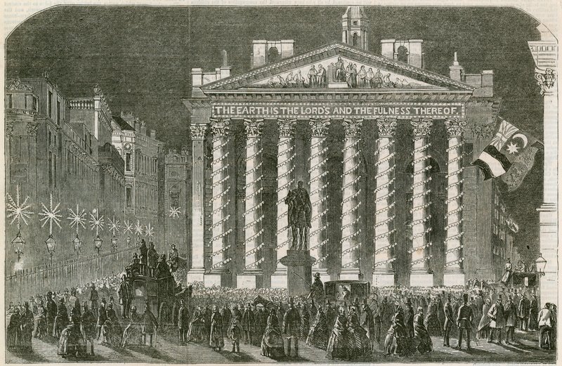 Fredsbelysningen på Royal Exchange, London, 29 maj 1856 av English School