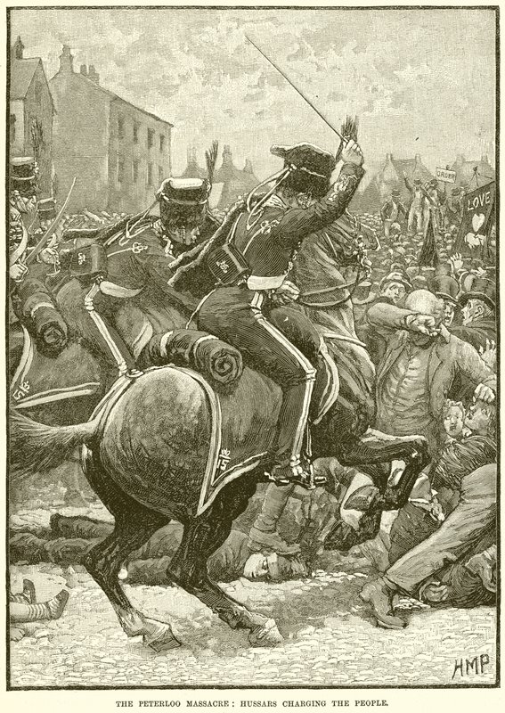 Peterloo-massakern: Husarer som anklagar folket av English School