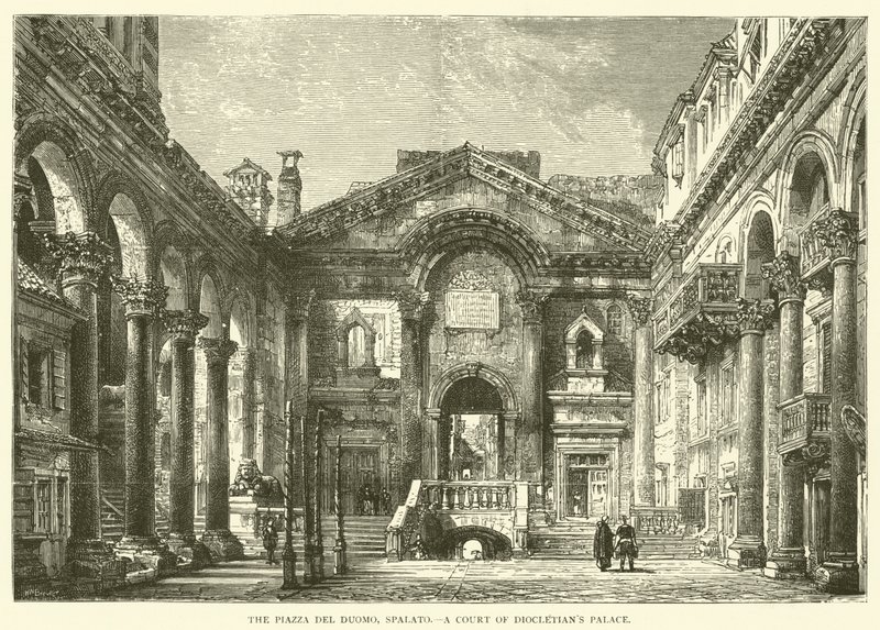 Piazza del Duomo, Spalato, en gård i Diocletianus palats (gravyr) av English School