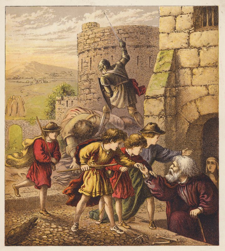 Pilgrimsbarnen (färglitografi) av English School