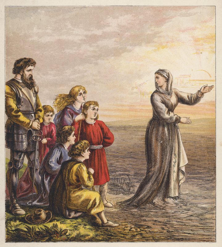 Pilgrimsbarnen (färglitografi) av English School