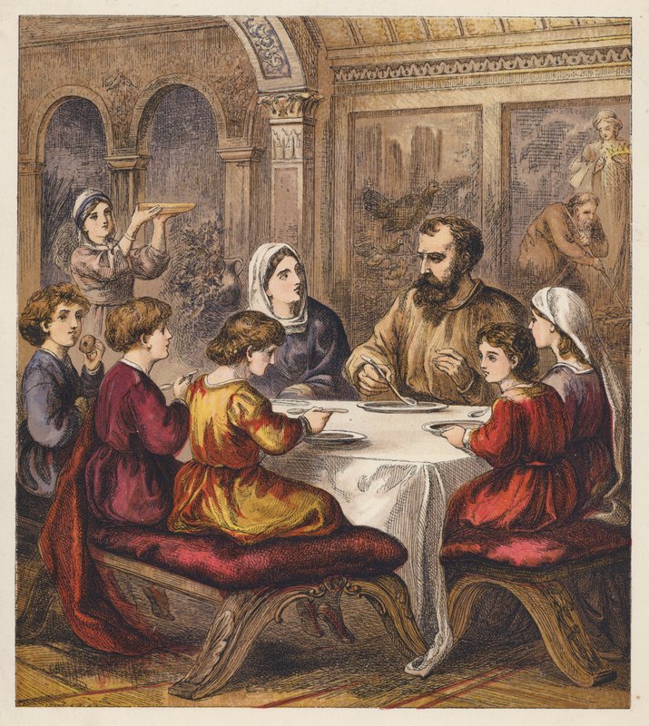 Pilgrimsbarnen (färglitografi) av English School