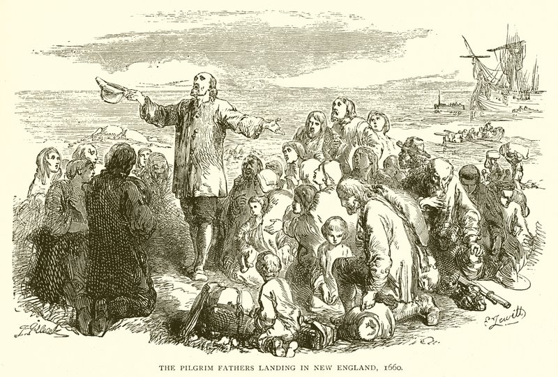 Pilgrimsfäderna landar i New England, 1660 av English School