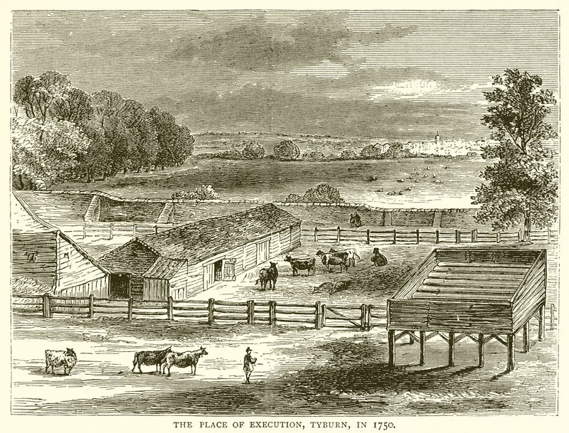 Platsen för avrättning, Tyburn, 1750 av English School