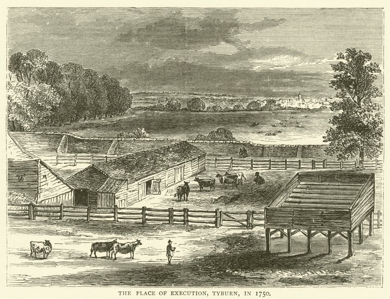 Platsen för avrättning, Tyburn, 1750 av English School