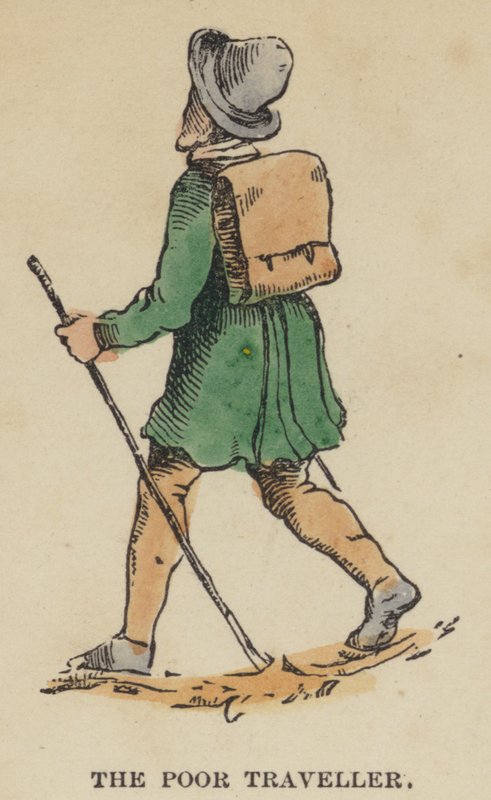 The Poor Traveller (färgad gravyr) av English School
