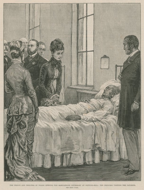 Prinsen och prinsessan av Wales öppnar Marylebone Infirmary i Notting Hill av English School